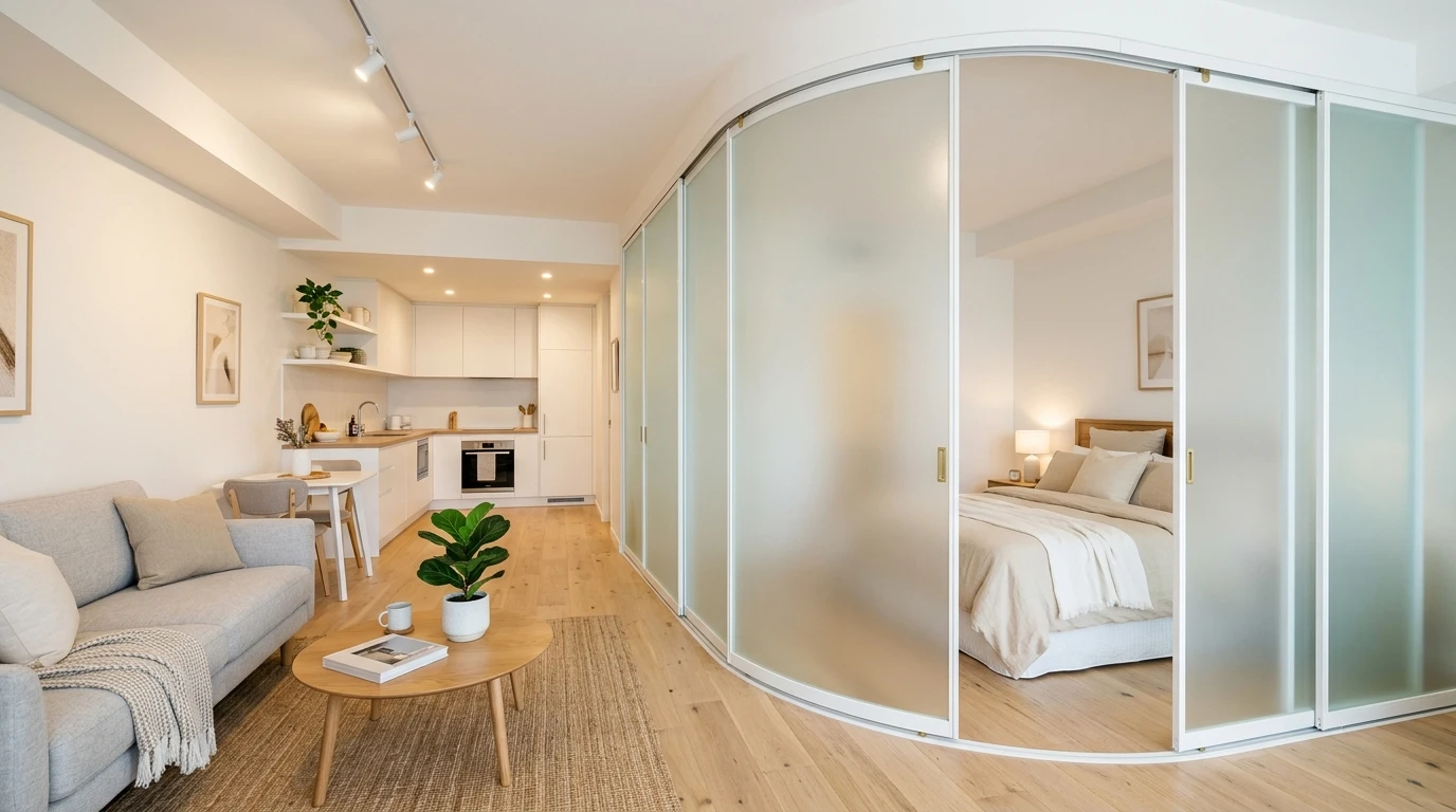 Радиусный шкаф-купе гостевой комнаты в квартире — фото 6