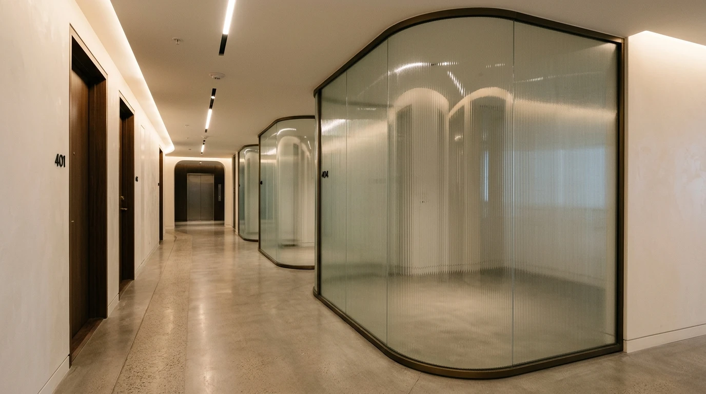 Двустворчатая дверь в перегородке офиса open-space